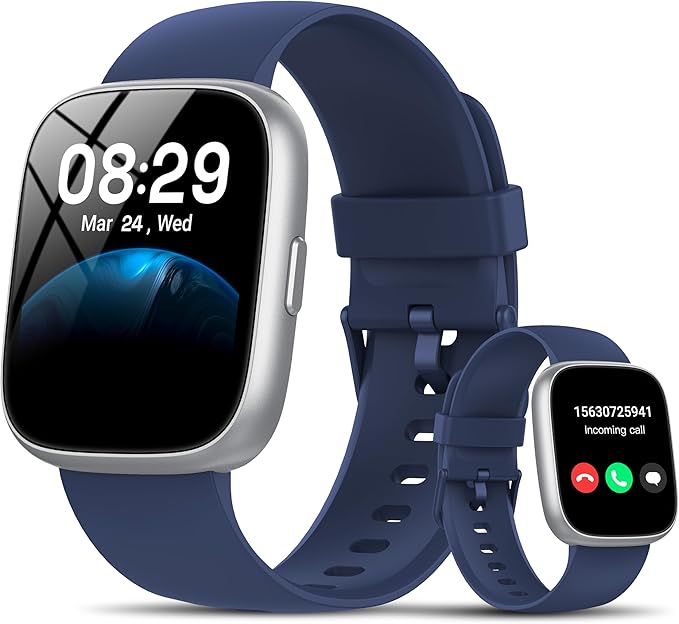 Smart Watch with Alexa Built-in, 1.83" HD Touchscreen Fitness Tracker with Bluetooth Calling, Fitness Watch with Heart Rate/Sleep Monitor/120+ Sports, IP68 Waterproof Smartwatch for Android iOS, Blue