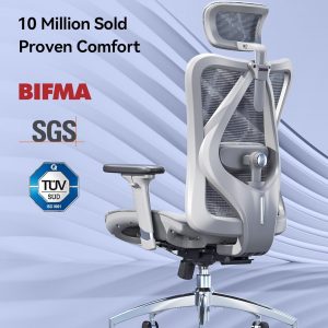 SIHOO M57 Ergonomic Mesh Office Chair, High Back Home Desk Chair with 3D Armrests, Lumbar Support and Adjustable Headrest, Comfortable Computer Chair, Big & Tall Office Chair Hold 330 LBS-Light Grey