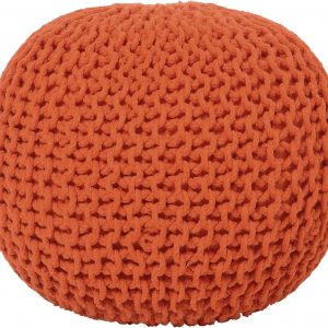 REDEARTH Round Pouf Ottoman - Hand Knitted Cable Boho Poof - Pouffe Circular Footrest for Living Room - Bedroom - Patio - 100% Cotton (19.5"x19.5"x14") - Burnt Orange