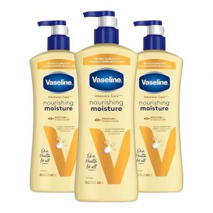 Vaseline Intensive Care Loción corporal hidratante nutritiva 3 unidades hecha con lípidos ultrahidratantes + extracto de avena puro para piel seca, para piel nutrida y de aspecto saludable, 20.3 onzas