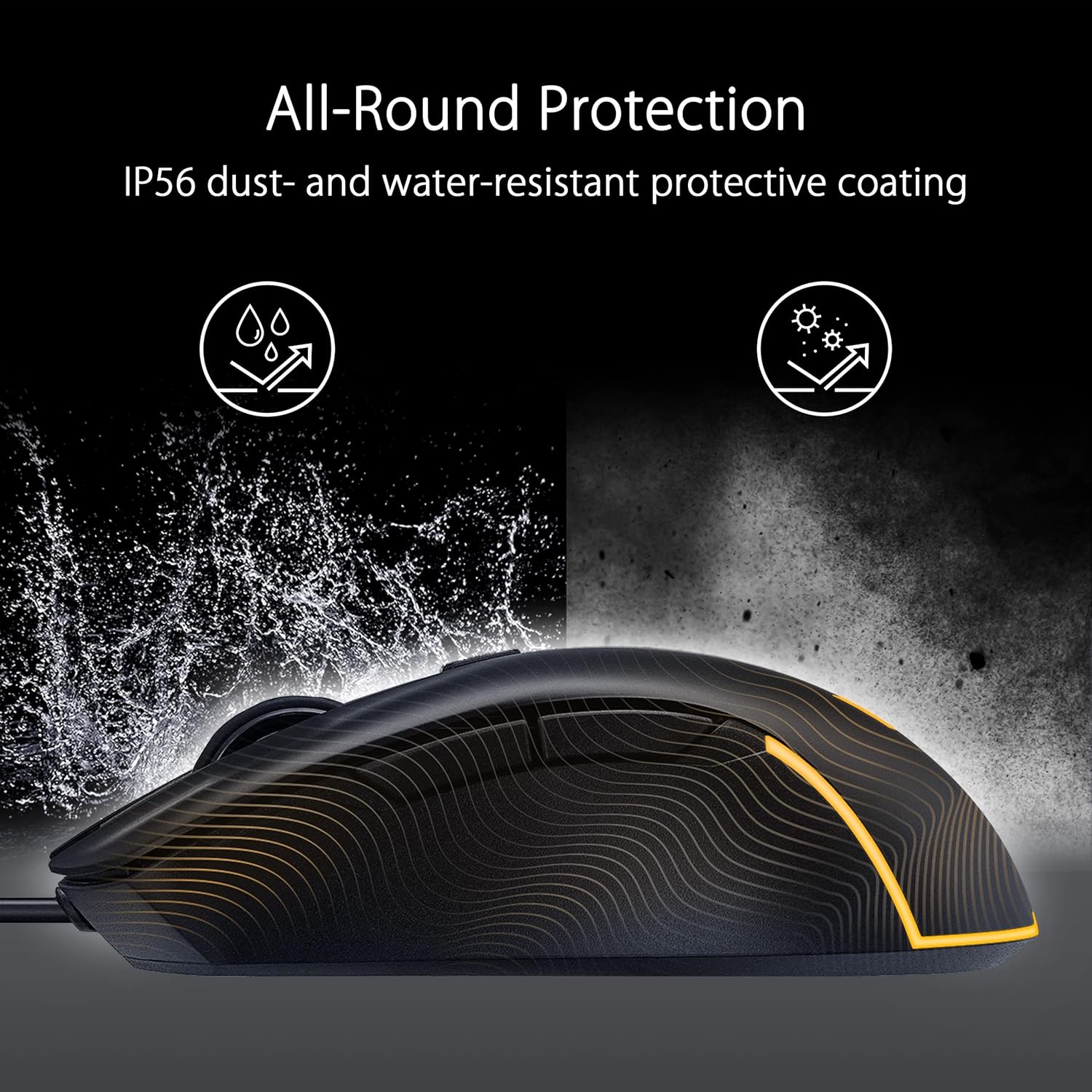 ASUS TUF Gaming M3 Gen II - Ratón USB con cable para juegos, ergonómico para diestros, ligero de 2.08 oz, 8K DPI, resistencia al polvo y al agua IP56, protección antibacteriana, 6 botones programables, soporte para PC/Mac, color negro