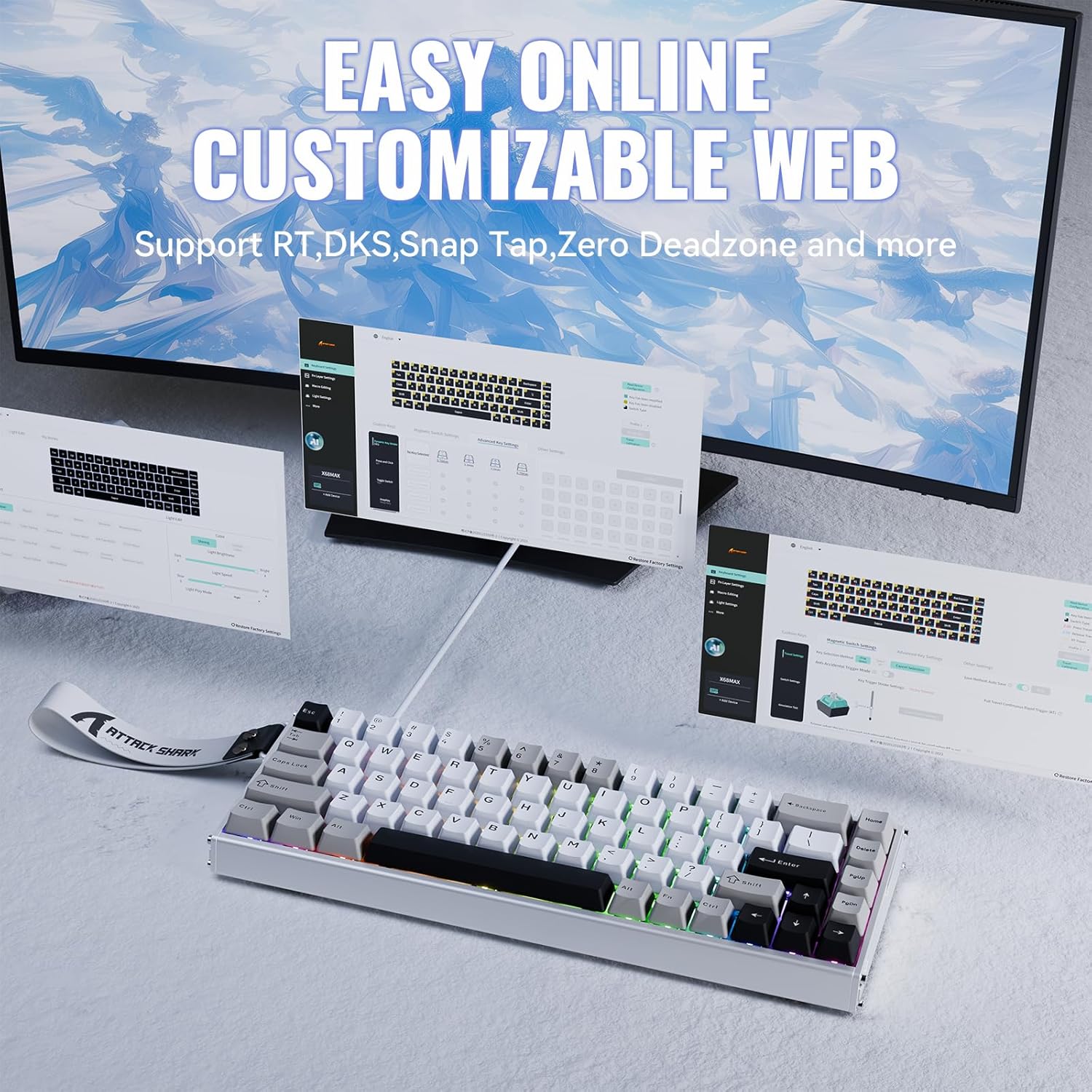 ATTACK SHARK X68 MAX HE Wired Rapid Trigger Mechanical Creamy TKL RGB Gaming Keyboard with Full Aluminum CNC,8K Polling,0.005mm Accuracy,Hall Effect Magnetic Switch,NKRO,Driver for Win Mac(Star White)