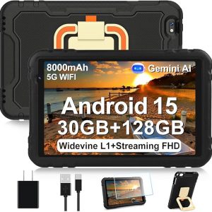 2025 Tableta de 10 pulgadas Android 15 Tablets 30GB RAM 128GB ROM 1TB de expansión, Tableta Octa-Core de 8000mAh con estuche a prueba de caídas, Gemini AI, pantalla HD IPS, GPS, WIFI 5G, pantalla