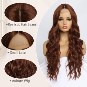 SeclitWu Long Ginger Wavy Wig for Women Middle Part Wavy Wigs Natural Looking Synthetic Heat Resistant Fiber Wig for Halloween Party Daily Use (26 Inch)