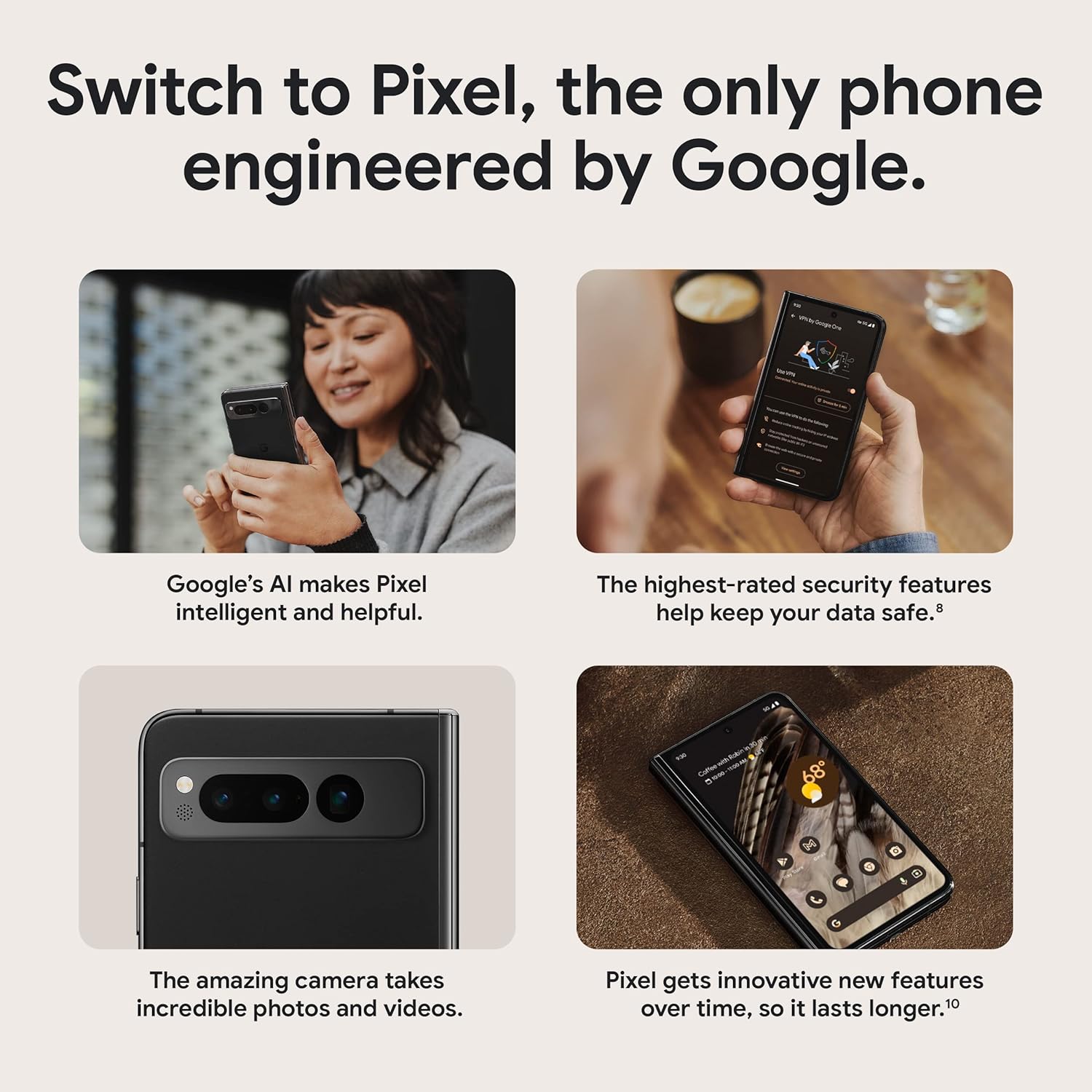 Google Pixel Fold - Smartphone Android 5G desbloqueado con lente teleobjetivo y lente ultraancha - Pantalla plegable - Batería de 24 horas - Obsidiana - 256 GB