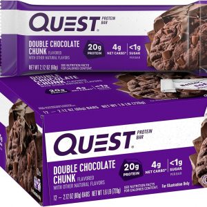 Quest Nutrition Dipped Chocolate Chip Cookie Dough Protein Bars, 1.76 Oz, 12 Ct & Double Chocolate Chunk Protein Bars, High Protein, Low Carb, Gluten Free, Keto Friendly, 12 Count