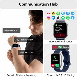 Smart Watch with Alexa Built-in, 1.83" HD Touchscreen Fitness Tracker with Bluetooth Calling, Fitness Watch with Heart Rate/Sleep Monitor/120+ Sports, IP68 Waterproof Smartwatch for Android iOS, Blue