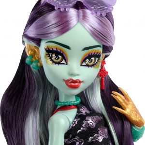 Monster High Jinafire Long Doll, Dragon with Pet Dog Cloudy “Yun Yun” and 7 Accessories Like Sketch Pad, Yogurt Drink, Backpack and More