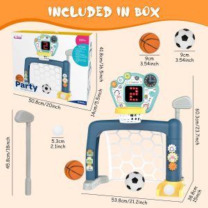2026 Updated 4 in 1 Adjustable Basketball Hoop Soccer Goal for Toddlers 1-3,Kids Sports Toys with Golf Toy, LED Scoreboard, Music & Educational Games,Indoor & Outdoor Baby Activity Center