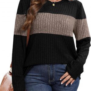 WIHOLL Womens Sweaters Trendy Color Block Tops Long Sleeve Shirts Fall Outfits Early Fall Fashion 2025 Winter Clothing
