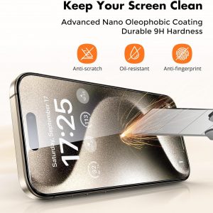 UNBREAKcable Shatterproof Tempered Glass Screen Protector for iPhone 15 Pro [3-Pack] [Easy Installation Frame] [9H Hardness] [99.99% HD Clear][Bubble Free] for Apple 6.1”