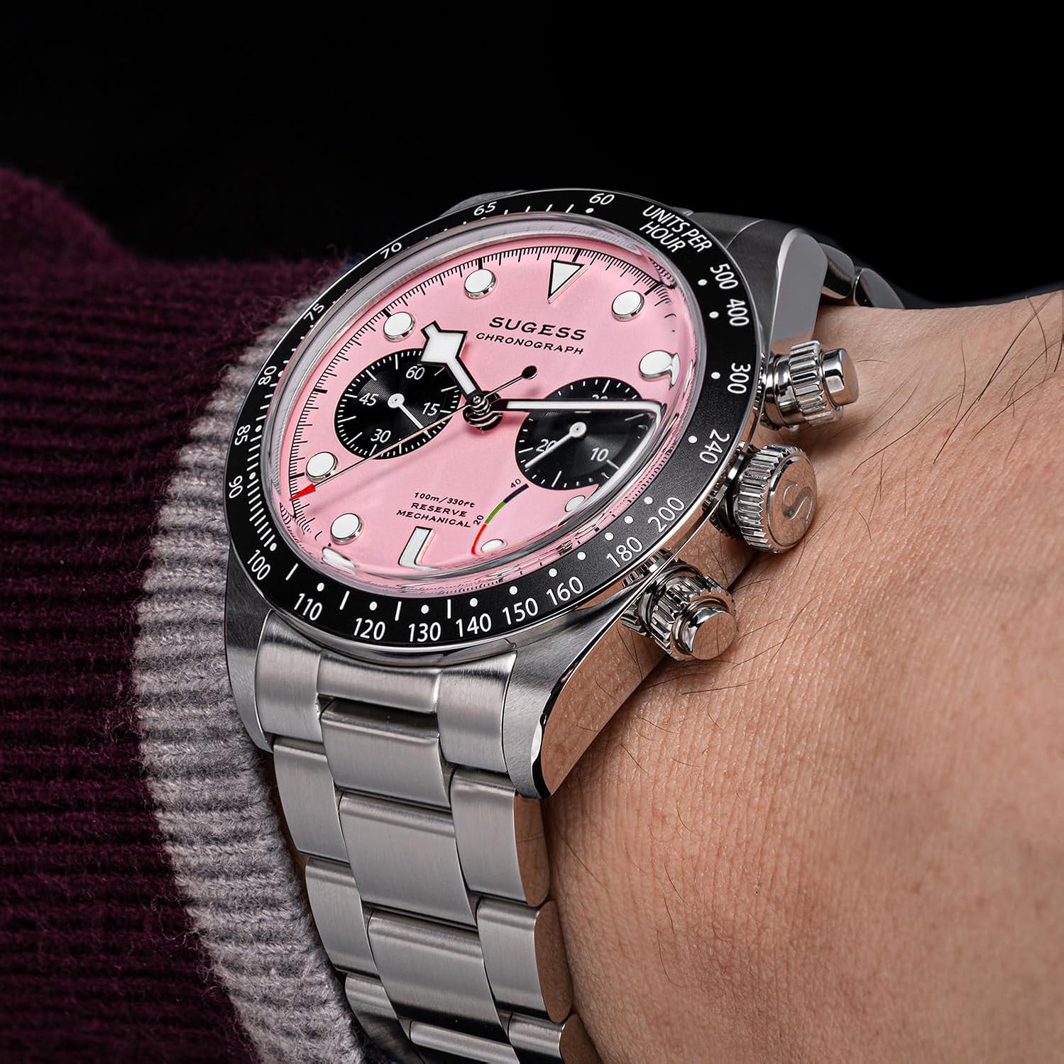 Sugess BB Chrono S457.P Reloj de movimiento mecánico ST1907 con cristal de zafiro abovedado de 328.1 ft para hombre, plateado, Reloj deportivo