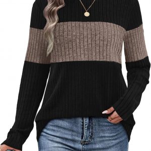 WIHOLL Womens Sweaters Trendy Color Block Tops Long Sleeve Shirts Fall Outfits Early Fall Fashion 2025 Winter Clothing