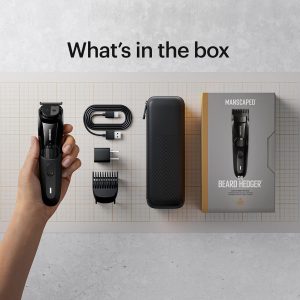 MANSCAPED® The Beard Hedger® Premium Men's Beard Trimmer, 20 Length Adjustable Blade Wheel, Stainless Steel T-Blade for Precision Facial Hair Trimming, Cordless Waterproof Wet/Dry Clipper