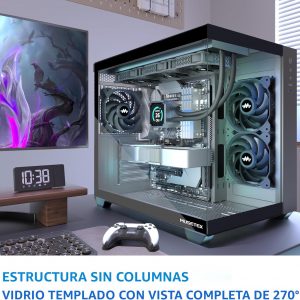 MUSETEX Caja de PC ATX, 3 x 120mm Ventiladores Preinstalados, Soporte para Radiador de 360MM, Caja de PC para Juegos de Vidrio Templado de Vista Completa de 270° con Tipo-C, Caja de Computadora de
