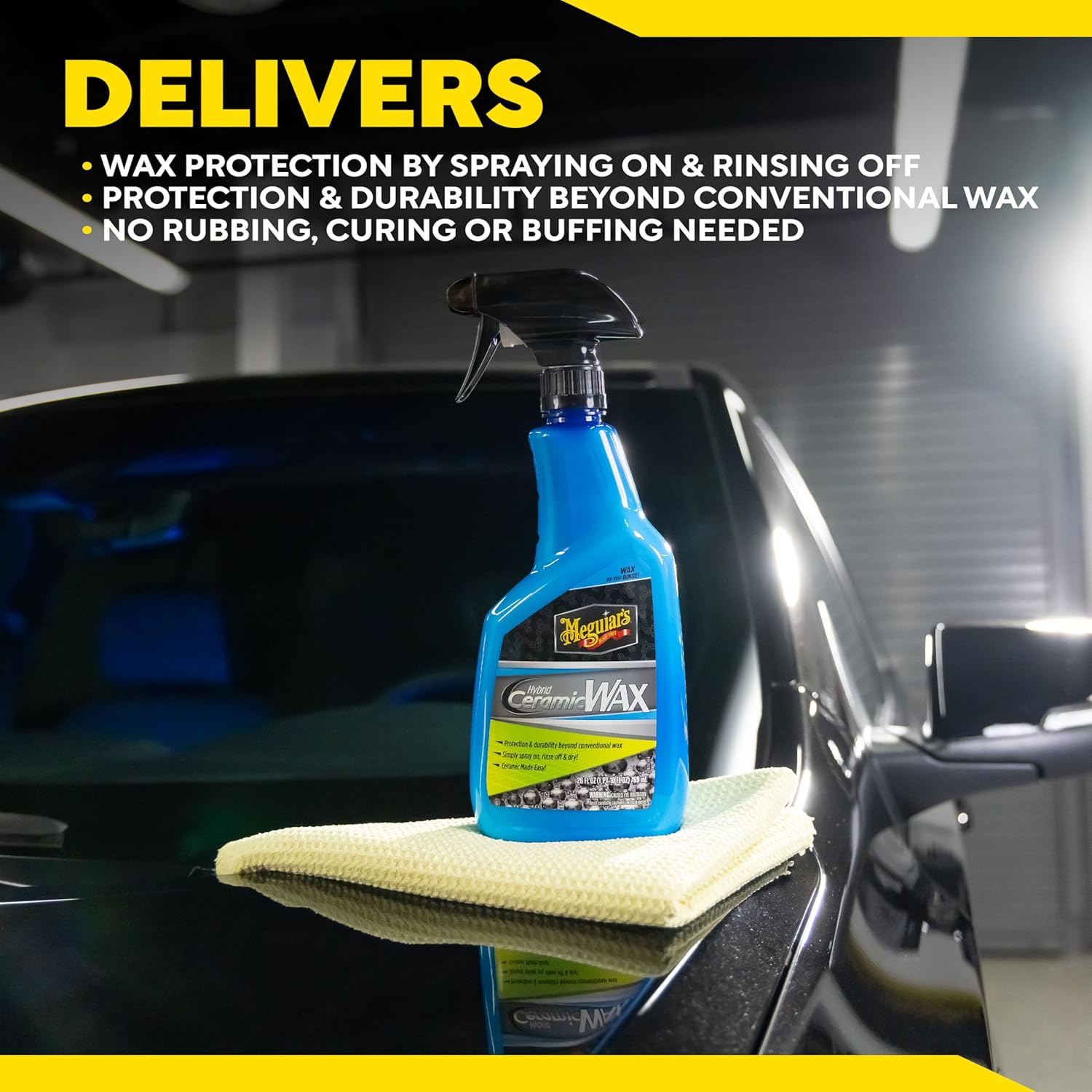 Meguiar's Hybrid Ceramic Wax, Easy-to-Use Spray Wax for Car Detailing with the Superior Protective Power of Advanced SiO2 Hybrid Barrier Technology, 26 Oz Spray Bottle