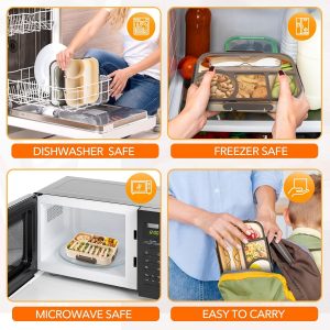 EASYFUN Bento Box Adult, Lunch Box, 4-Compartment Lunch Containers, Drop-Proof, Dishwasher Safe & Made with BPA-Free Materials(Khaki)