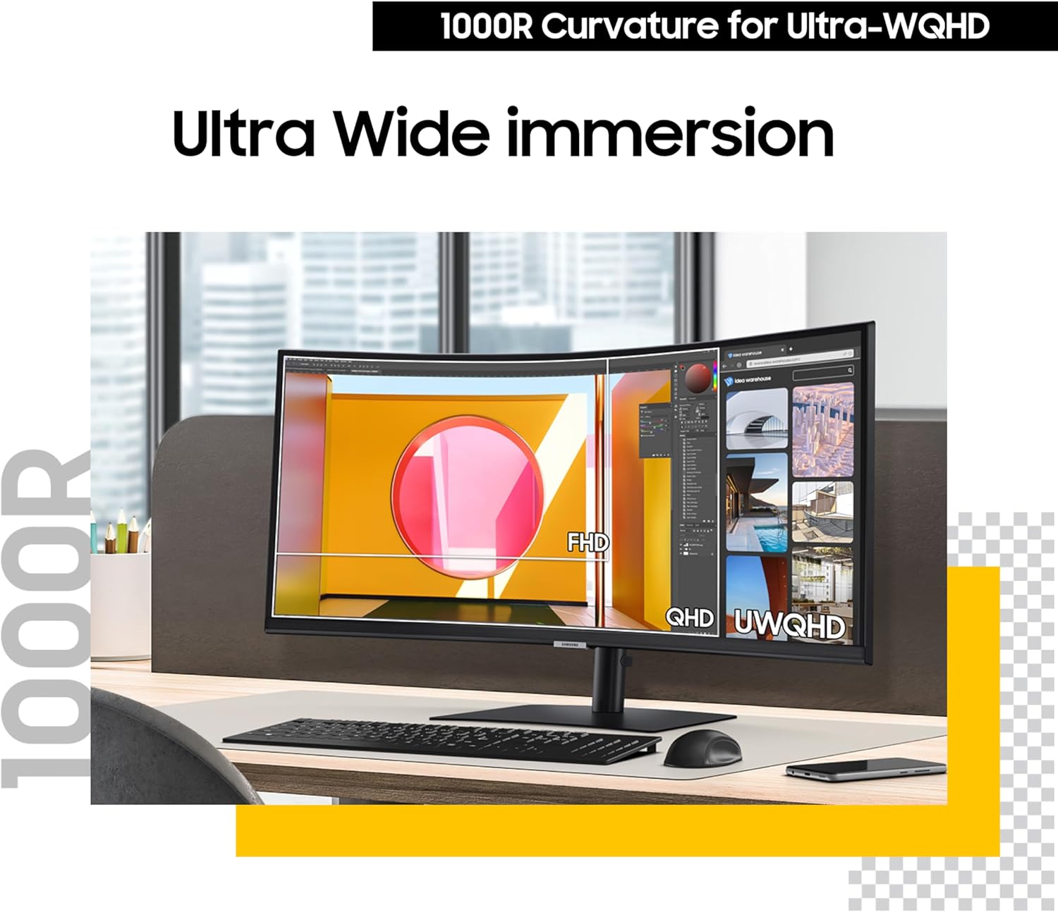 Samsung 34” ViewFinity S65UC, Ultra-WQHD, 100Hz, AMD FreeSync™ HDR10, Monitor curvo con altavoces incorporados, USB-C, interruptor KVM, LS34C654UANXGO, 2025