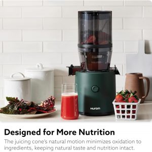Hurom H320 Cold Press Juicer Machine, Easy to Clean Masticating Slow Juicer, Coarse Strainers, Self-Feeding, Hands Free, Family Size, Quiet Motor, Easy Assembly (Kale/Dark Green)