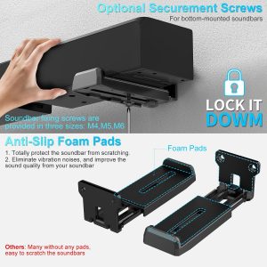 ZUOLACO Soporte de Montaje en Pared para Barra de Sonido para Samsung, Bose, Vizio, LG, Sony, JBL, Sonos y Más Soportes de Barras de Sonido Debajo del TV, Soporta hasta 33 lbs, Profundidad Ajustable