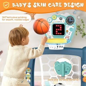 2026 Updated 4 in 1 Adjustable Basketball Hoop Soccer Goal for Toddlers 1-3,Kids Sports Toys with Golf Toy, LED Scoreboard, Music & Educational Games,Indoor & Outdoor Baby Activity Center