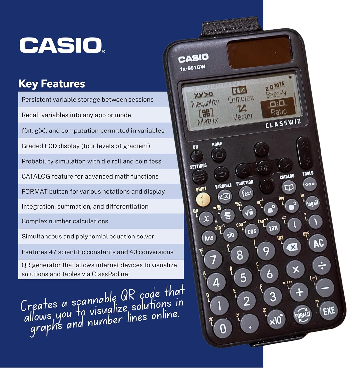 Casio fx-991CW– Advanced Scientific Calculator with High-Res 4-Tone Display | Natural Textbook Display | 540+ Functions, Numeric Calculus, Matrix Solver | Ideal for Engineering, Science & Exams