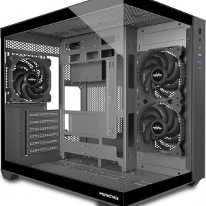 MUSETEX Caja de PC ATX, 3 x 120mm Ventiladores Preinstalados, Soporte para Radiador de 360MM, Caja de PC para Juegos de Vidrio Templado de Vista Completa de 270° con Tipo-C, Caja de Computadora de