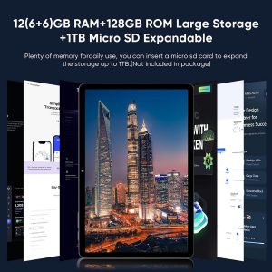 WXUNJA Tablet Android 15, tabletas de 11 pulgadas con procesador Octa Core, 12 GB de RAM 128 GB de ROM 1 TB de expansión, Widevine L1, batería de 8000 mAh, WiFi dual 2.4/5 Ghz/GPS/FM, cámaras de 5/8