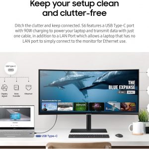 SAMSUNG Serie Viewfinity S65UA - Monitor curvo ultraancho QHD de 34 pulgadas, 100Hz, USB-C, HDR10 (mil millones de colores), soporte de altura ajustable, cuidado inteligente de los ojos con