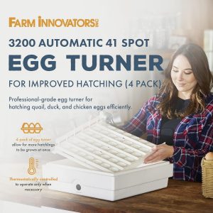 Farm Innovators 3200 - Girador automático de huevos de 41 puntos para la parte inferior de las incubadoras para eliminar el manejo manual y mejorar la tasa de eclosión, color blanco (paquete de 4)