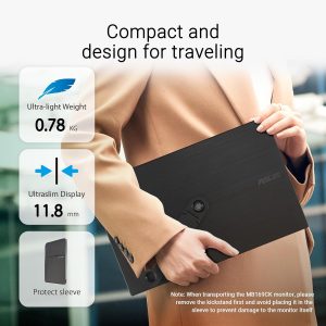 ASUS ZenScreen Monitor USB portátil de 16 pulgadas (MB169CK) - Full HD, IPS, Dual USB-C, Mini-HDMI, cuidado de los ojos, sin parpadeo, filtro de luz azul, superficie antirreflejo, soporte de 360°, garantía de 3 años