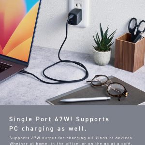 CIO 65W GaN Charger Block, Compact 4-Port Adapter with 3 USB-C Ports & 1 USB-A, Max 67W USBC Fast-Charging Multi-Device Wall Charger Block for Laptop/Phone/Tablet, NovaPort Quad II 67W3C1A (Black)