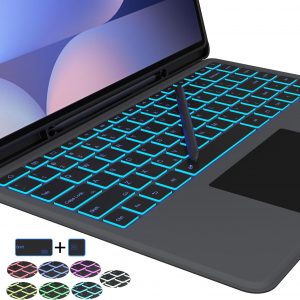 Funda con teclado para Samsung Galaxy Tab S9 Ultra/S8 Ultra/S10 Ultra de 14.6 pulgadas: cubierta de teclado desmontable retroiluminada de 7 colores con panel táctil inteligente, funda para tableta de