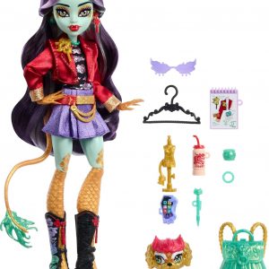 Monster High Jinafire Long Doll, Dragon with Pet Dog Cloudy “Yun Yun” and 7 Accessories Like Sketch Pad, Yogurt Drink, Backpack and More