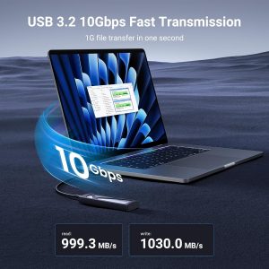 UGREEN Carcasa SSD, Externa USB C Sin Herramientas, Adaptador/Lector M.2 NVMe a USB de 10Gbps Soporta Claves M y B&M y Tamaño 2230/2242/2260/2280 SSDs