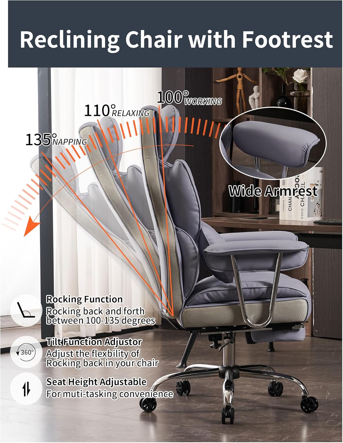 Efomao - Silla ejecutiva de escritorio para oficina, con reposapiés, soporte lumbar y capacidad de carga hasta 400 libras, silla de computadora grande y alta de cuero sintético, morado