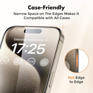 UNBREAKcable Shatterproof Tempered Glass Screen Protector for iPhone 15 Pro [3-Pack] [Easy Installation Frame] [9H Hardness] [99.99% HD Clear][Bubble Free] for Apple 6.1”