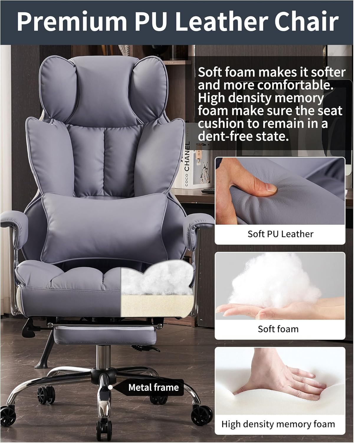 Efomao - Silla ejecutiva de escritorio para oficina, con reposapiés, soporte lumbar y capacidad de carga hasta 400 libras, silla de computadora grande y alta de cuero sintético, morado