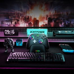 ECHTPower PC Gaming Controller–Wireless for PC with Hall-Effect Joysticks, 1000Hz Polling Rate, No Drift, Turbo & Vibration, Compatible with Windows/Switch/iOS/Android/Steam –Place & Charge Dock