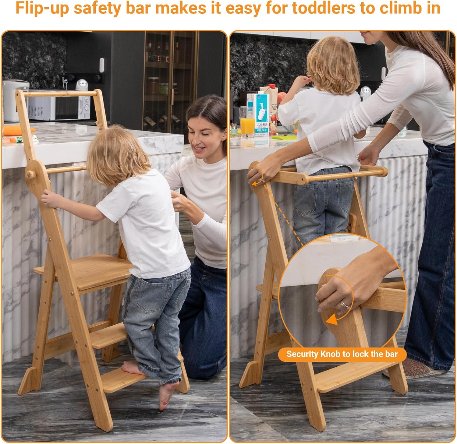 COSYLAND Torre plegable de pie para niños – Taburete plegable de altura ajustable para niños pequeños taburete de cocina ayudante para aprender y cocinar – Edades 18 meses a 6 años con red de