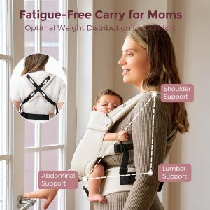 Momcozy Newborn Baby Carrier - Ergonomic, Cozy and Lightweight Carrier for 7-24lbs, Adjustable Neck Support with Sunshield, Breathable Airmesh Perfect for Summer Outing, Khaki