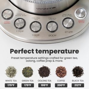 Vianté Electric Kettle With Infuser For Loose Leaf. Hot Tea Maker With Temperature Control And Automatic Shut Off. Tea Kettle With Brewing Programs. 1.5 Liters Capacity
