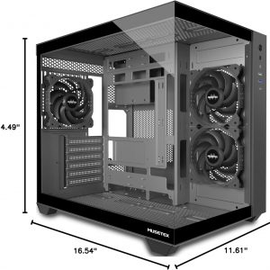 MUSETEX Caja de PC ATX, 3 x 120mm Ventiladores Preinstalados, Soporte para Radiador de 360MM, Caja de PC para Juegos de Vidrio Templado de Vista Completa de 270° con Tipo-C, Caja de Computadora de