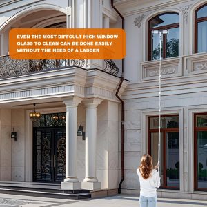 funest Escobilla de 126 pulgadas para limpieza de ventanas, herramienta de limpieza de ventanas 2 en 1 con poste de extensión, cabezal giratorio para interiores y exteriores, espejo de cristal de