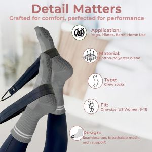 Pilates, Yoga Socks with Non Slip Grips for Women, Crew Grip Sock for Barre Shoes, Pilates Outfit Pack of 4