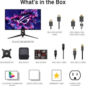 ASUS ROG Swift 32” 4K OLED Gaming Monitor (PG32UCDM) - UHD (3840 x 2160), QD-OLED, 240Hz, 0.03ms, G-SYNC Compatible, Custom Heatsink, Graphene Film, 99% DCI-P3, True 10-bit, 90W USB-C