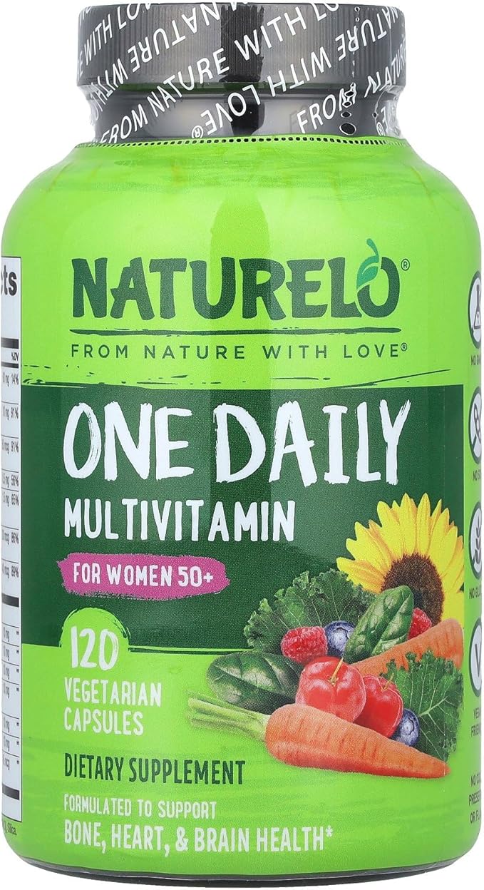 NATURELO One Daily Multivitamin for Women 50+ (Iron Free) - Menopause Support for Women Over 50 - Whole Food Supplement - Non-GMO - No Soy - 120 Capsules - 4 Month Supply