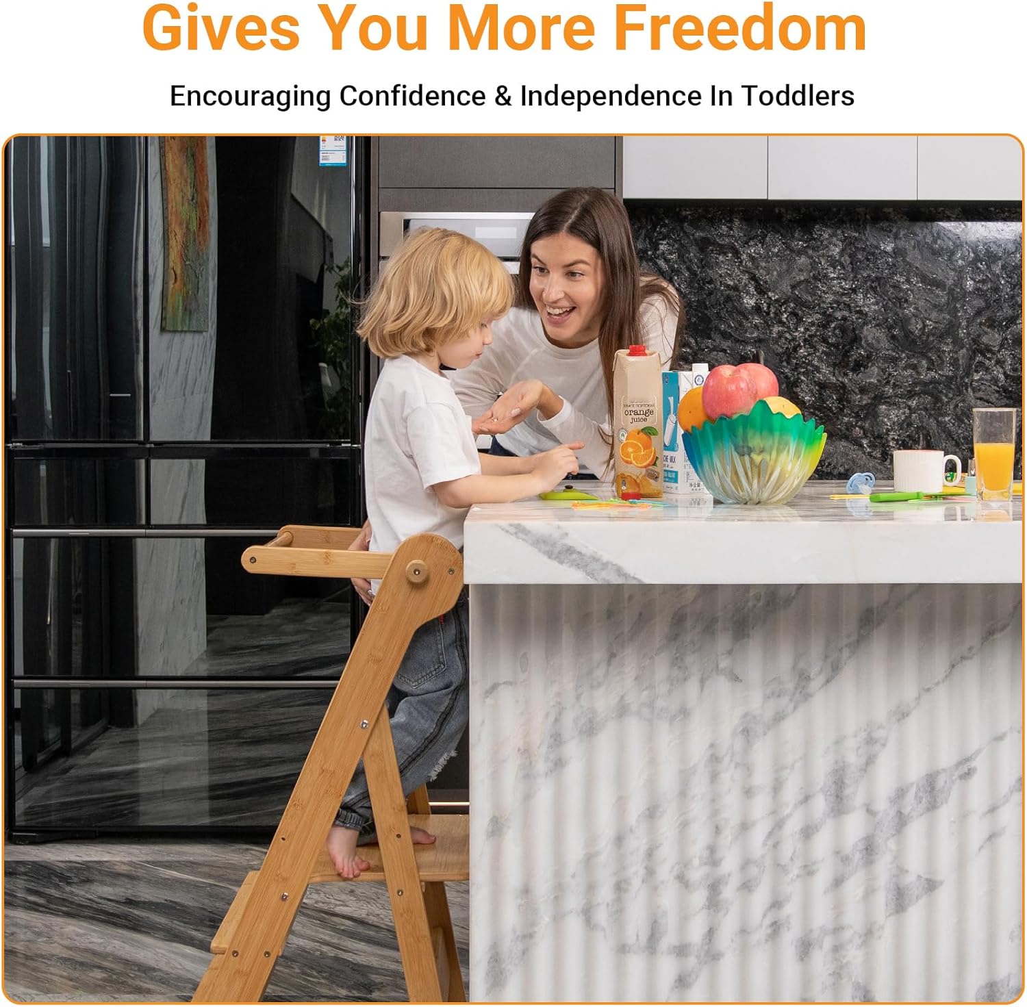 COSYLAND Torre plegable de pie para niños – Taburete plegable de altura ajustable para niños pequeños taburete de cocina ayudante para aprender y cocinar – Edades 18 meses a 6 años con red de