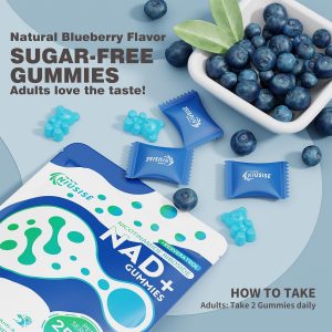 NAD Gummies Sugar Free, NAD+ Supplement with Liposomal Nicotinamide Riboside, Resveratrol, Quercetin, NAD Supplement for Anti-Aging, Energy, Cellular Health, Blueberry Flavor, 60 Gummies