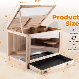 Hamster Cage Wooden Chew Proof, Large Hamster Cages and Habitats, Openable Top with Acrylic Sheets, Solid Built Small Animal Cage,Easy to Assemble